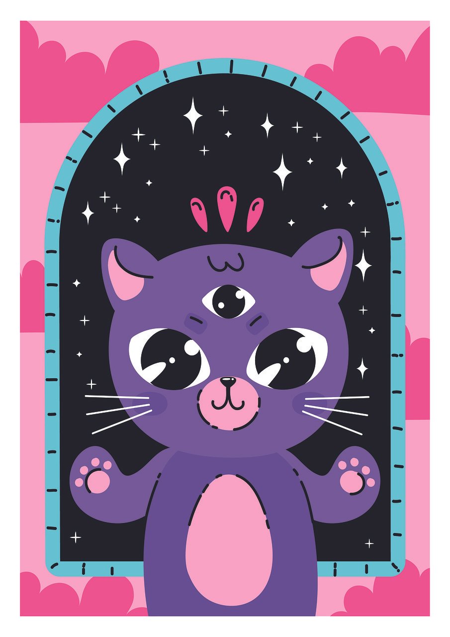gallery-05 poster, cartoon, cute cat, a4 size poster, graphic, cute, design, trendy, stars